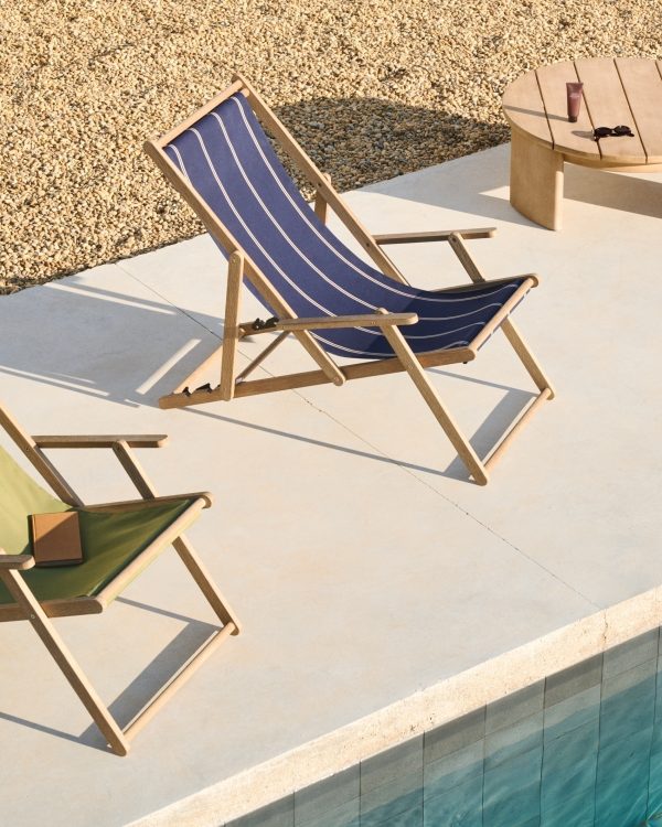 Vilara Складной шезлонг для улицы в полоску синего и бежевого цвета — изображение 2