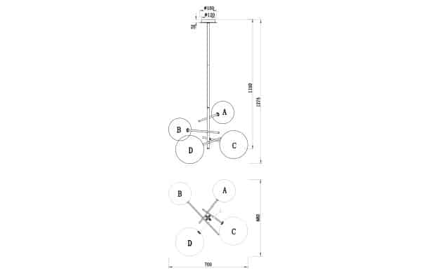 20MD2321-4G  Светильник потолочный 70*68*70см — изображение 2