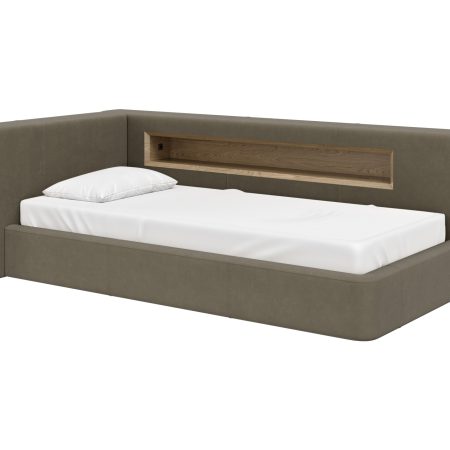 Диван-кровать Cube c нишей L (серо-зеленый FiberGuard)