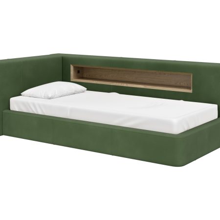 Диван-кровать Cube c нишей L (зелено-голубой FiberGuard)