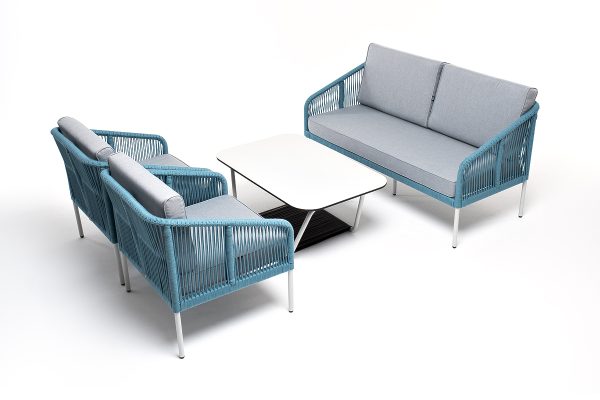 "Канны" лаунж-зона 4-местная из роупа со столом "Гранада" (молочный), каркас алюминиевый светло-серый, роуп бирюзовый — изображение 4