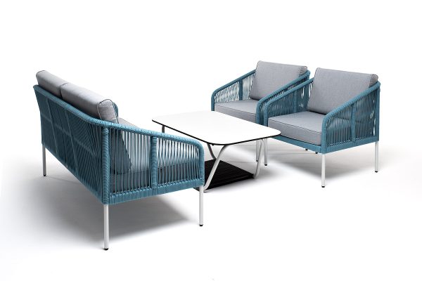 "Канны" лаунж-зона 4-местная из роупа со столом "Гранада" (молочный), каркас алюминиевый светло-серый, роуп бирюзовый — изображение 5