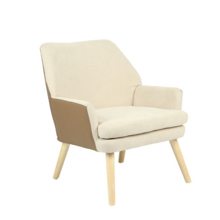 Кресло Харви бежевый с коричневой экокожей деревянные ножки