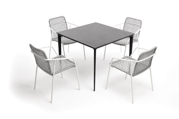 "Малага" обеденная группа на 4 персоны со стульями "Тунис", каркас белый, роуп светло-серый — изображение 4