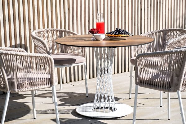 "Марсель" стул плетеный из роупа, каркас алюминий белый муар, роуп бежевый круглый, ткань бежевая 15052 — изображение 5