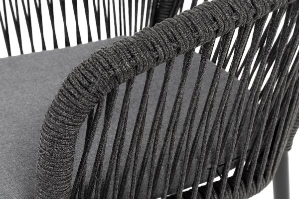 "Марсель" стул плетеный из роупа, каркас алюминий черный муар, роуп темно-серый круглый, ткань темно-серая 027 — изображение 5