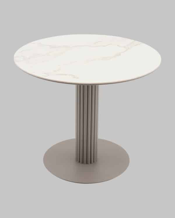 Стол круглый Терралино D90 верх керамика белый матовый, основание металл латте — изображение 3