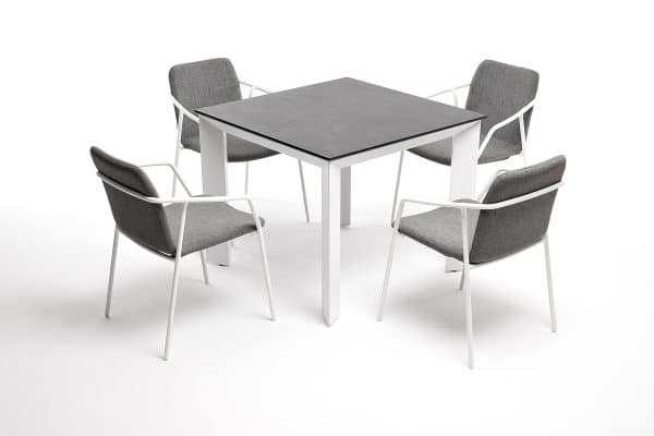 "Венето" обеденная группа на 4 персоны со стульями "Марокко", каркас белый, роуп серый — изображение 4