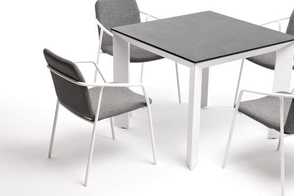 "Венето" обеденная группа на 4 персоны со стульями "Марокко", каркас белый, роуп серый — изображение 5