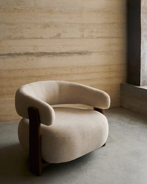 Granite Кресло из бежевого шенилла и массива ясеня в отделке орех — изображение 2