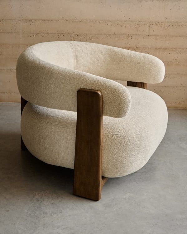 Granite Кресло из бежевого шенилла и массива ясеня в отделке орех — изображение 3