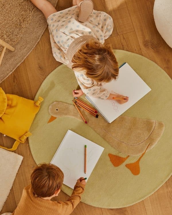 Ковер Milu зеленый хлопок с рисунком гуся Ø 100 см — изображение 3