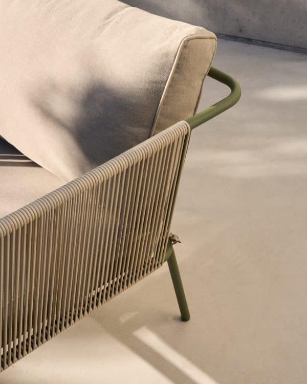 Уличный 2-х местный диван Zivia из веревки цвета экрю и стали зеленого цвета — изображение 4