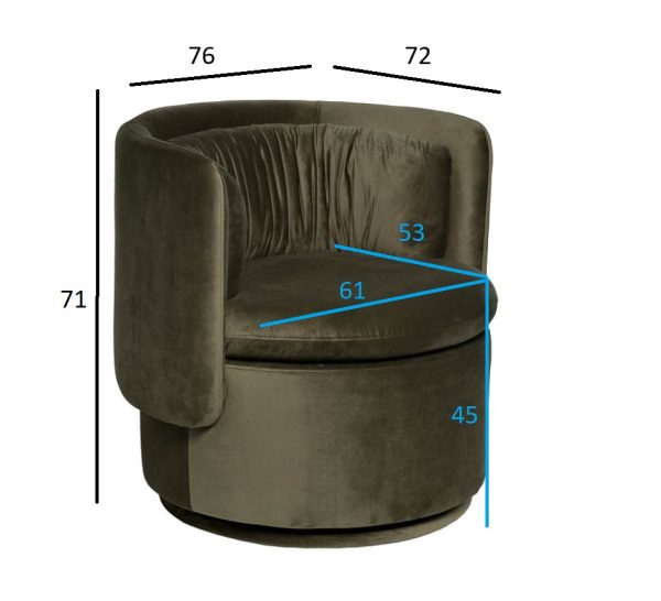 ZW-KRES-061 ZEL Кресло поворотное велюр зеленый 76*72*71см — изображение 5