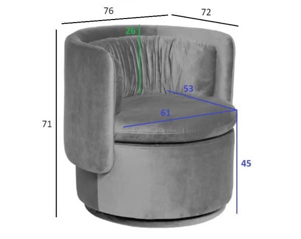 ZW-06100 Кресло поворотное велюр зеленый 76*72*71см — изображение 4