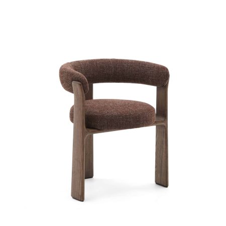 Granite Стул на 3 ножках из коричневого шенилла и массива ясеня в отделке орех