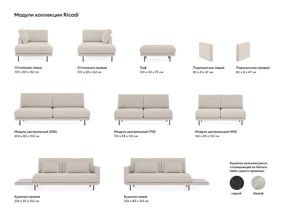 Оттоманка Ricadi правая бежевый — изображение 3