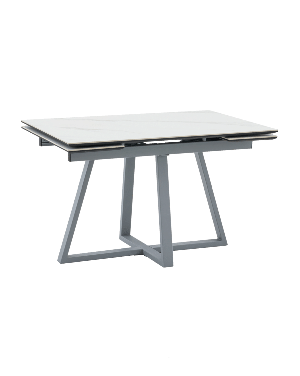Стол Керас 120-180/80/75 столешница МДФ16/керамика Snow white подстолье металл серый