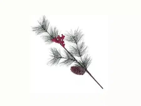Ветка декоративная сосновая Красные ягоды и шишки