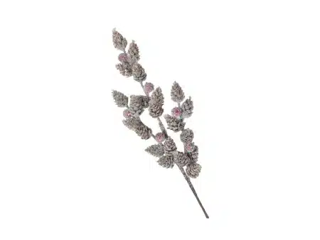 Ветка декоративная заснеженная с шишками и ягодами