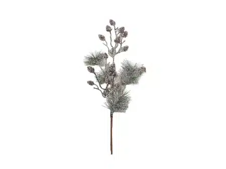 Ветка декоративная заснеженная с шишками и ягодами