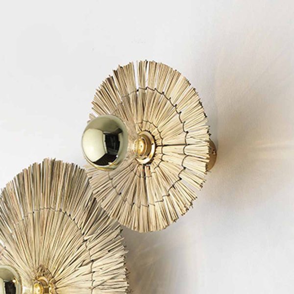 Бра Laos натуральная соломка 30 cm + цоколь 5 cm золотой металл — изображение 4