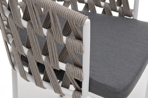 "Диего" стул плетеный из роупа, каркас из стали белый муар, роуп серый меланж круглый, ткань серая 017 — изображение 5