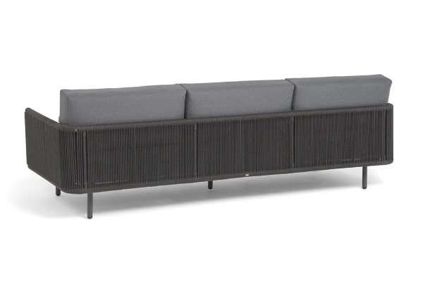 "Джелло" диван 3-местный плетеный из роупа, каркас алюминий темно-серый (RAL7024) муар, роуп темно-серый круглый, ткань темно-серая 027 — изображение 5