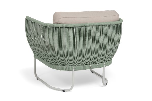 "Фиджи" кресло плетеное из роупа, каркас алюминий светло-серый (RAL7035) муар, роуп зеленый (4204) круглый tex, ткань Mossle бежевая — изображение 5