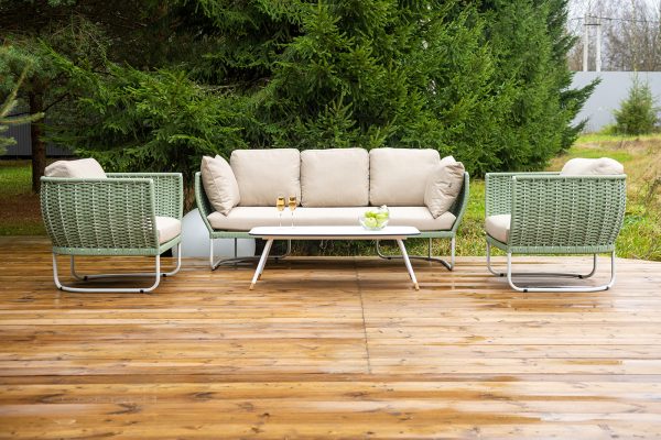 "Фиджи" лаунж-зона 5-местная плетеная из роупа (веревки), каркас алюминиевый светло-серый, роуп зеленый (4204) — изображение 5