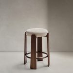 Granite Барный табурет из бежевого шенилла и массива ясеня в отделке орех 75 см