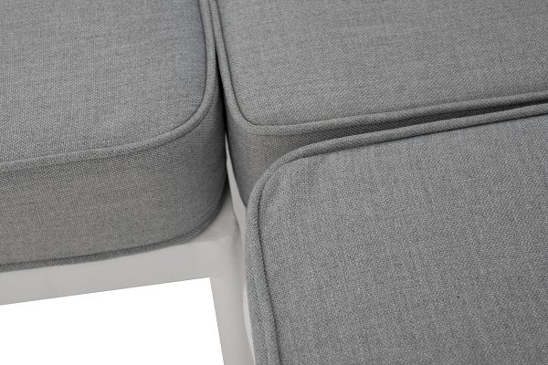 "Канны" диван модульный плетеный из роупа, каркас алюминий белый, роуп светло-серый круглый, ткань светло-серая — изображение 5