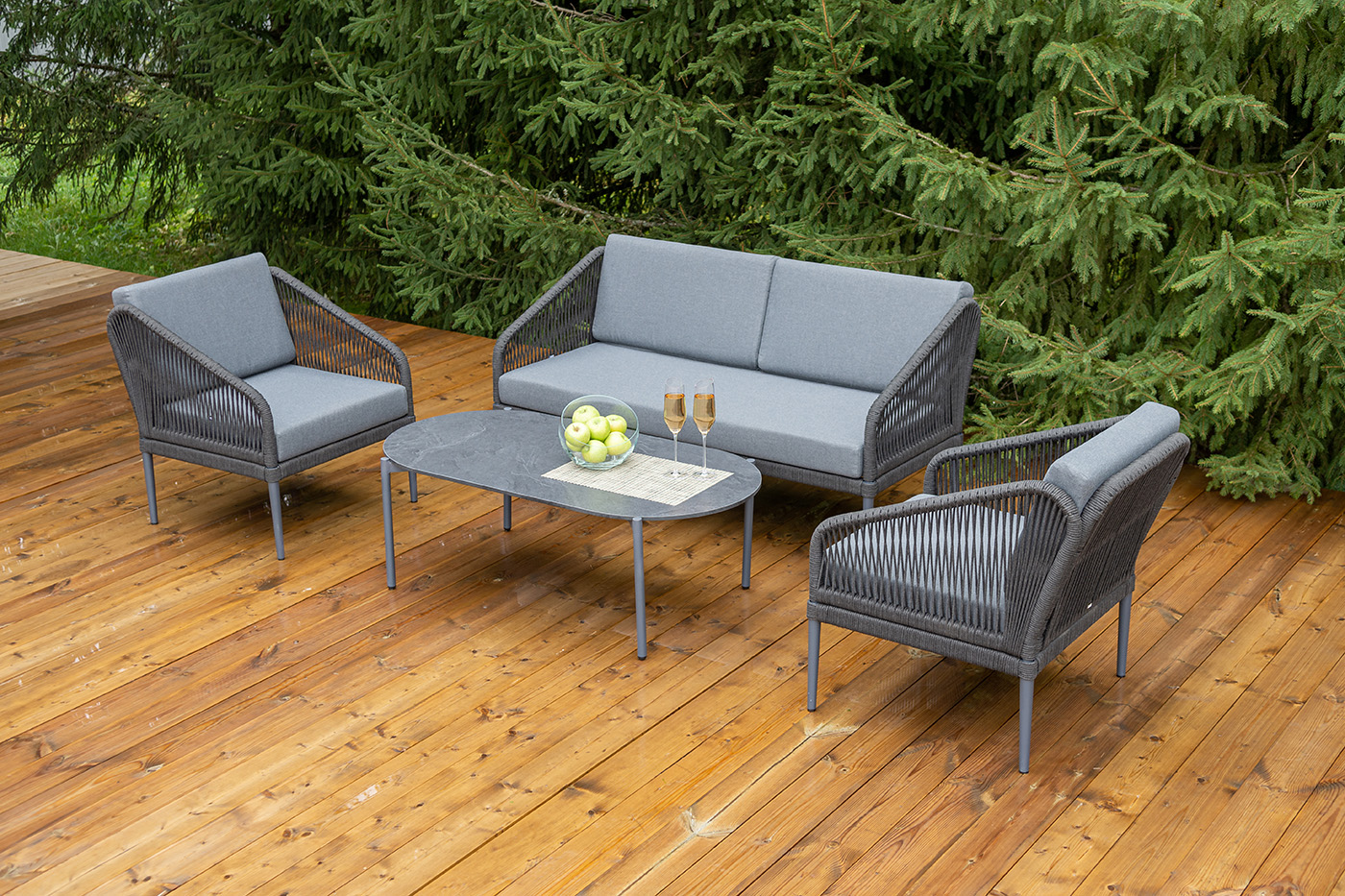 "Канны" лаунж-зона 4-местная из роупа со столиком "Диего" цвета "серый гранит" "Канны" лаунж-зона 4-местная из роупа со столиком "Диего" цвета "серый гранит"