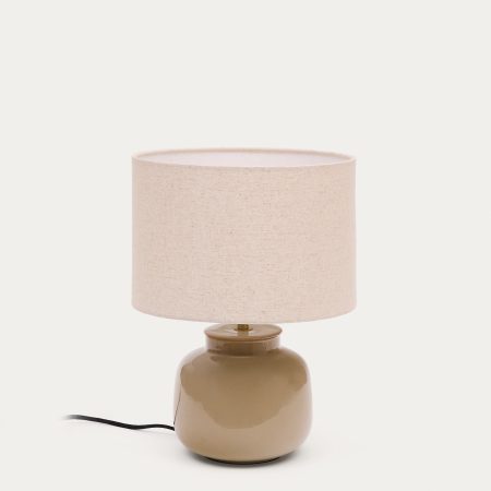 Керамическая настольная лампа Tay зеленая - бежевый лен