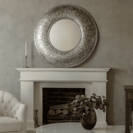 Круглое зеркало Cosmos серебряное в восточном стиле