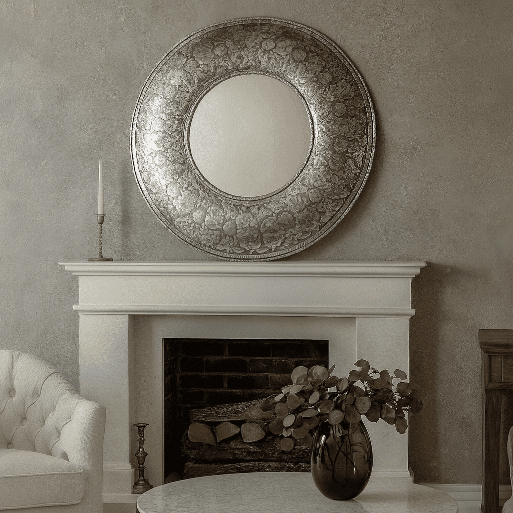 Круглое зеркало Cosmos серебряное в восточном стиле Круглое зеркало Cosmos серебряное в восточном стиле