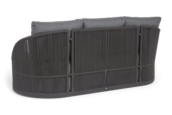 "Монтелла" диван 3-местный плетеный из роупа, каркас алюминий темно-серый (RAL7024) муар, роуп темно-серый круглый, ткань темно-серая 027 — изображение 5