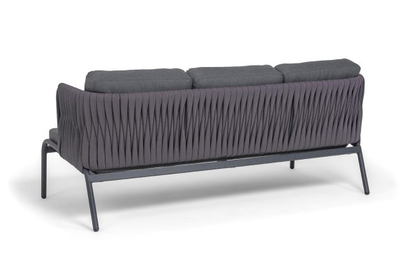"Ронда" диван 3-местный плетеный из роупа, каркас алюминий темно-серый (RAL7024) муар, роуп серый 40 мм tex, ткань темно-серая 027 — изображение 5