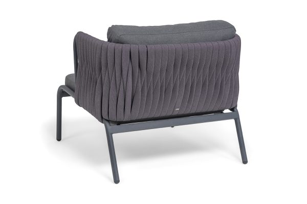 "Ронда" кресло плетеное из роупа, каркас алюминий темно-серый (RAL7024) муар, роуп серый 40 мм tex, ткань темно-серая 027 — изображение 5