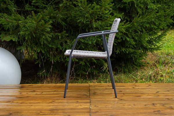 "Тунис" стул плетеный из роупа, каркас алюминий темно-серый (RAL7024), роуп светло-серый — изображение 4