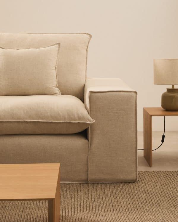 Anarela бежевый льняной диван 2-местный со съемным чехлом и подушками 240 см — изображение 3