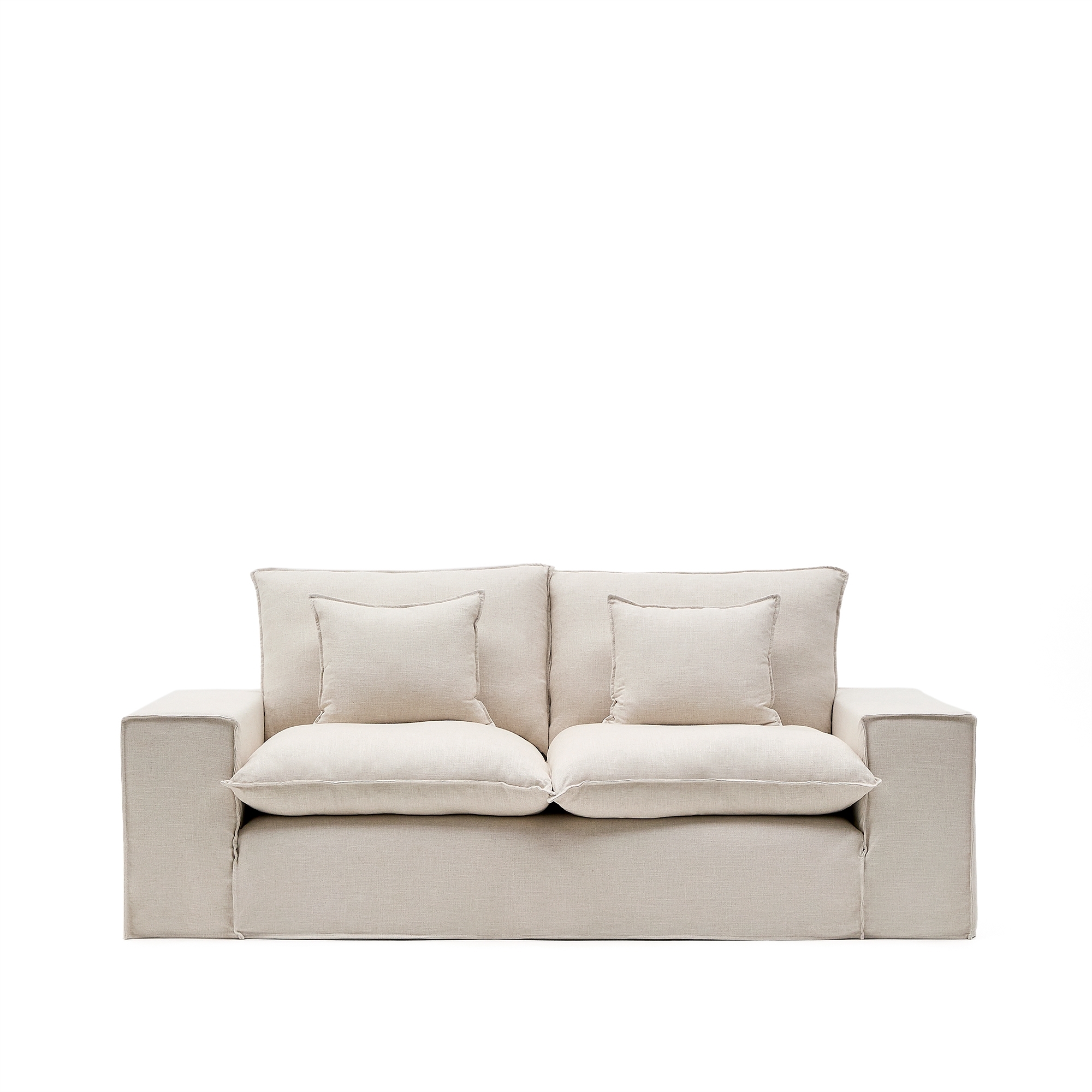 Anarela бежевый льняной диван 2-местный со съемным чехлом и подушками 240 см Anarela бежевый льняной диван 2-местный со съемным чехлом и подушками 240 см