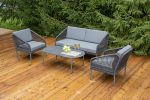 "Канны" лаунж-зона 4-местная (разборная) из роупа со столиком "Диего" цвета "серый гранит"