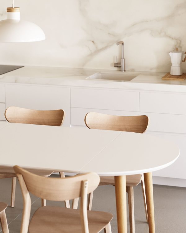 Oqui Раздвижной стол с белой столешницей и ножками из массива бука 90 (170) x 90 см — изображение 3