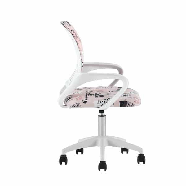 Кресло офисное TopChairs Simple SN Junior принт Pink Cats пластик белый — изображение 3