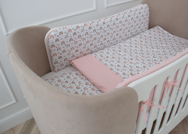 Мягкие бортики для кроватки KIDI soft "Милая радуга" (розовый, сатин) — изображение 4
