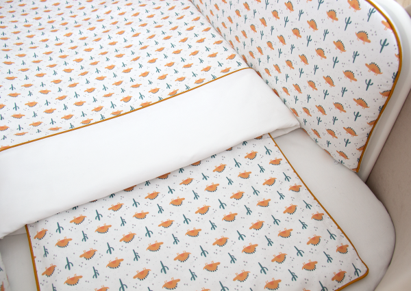 Мягкие бортики для кроватки KIDI soft "Жёлтые динозаврики" (кант, сатин) — изображение 4
