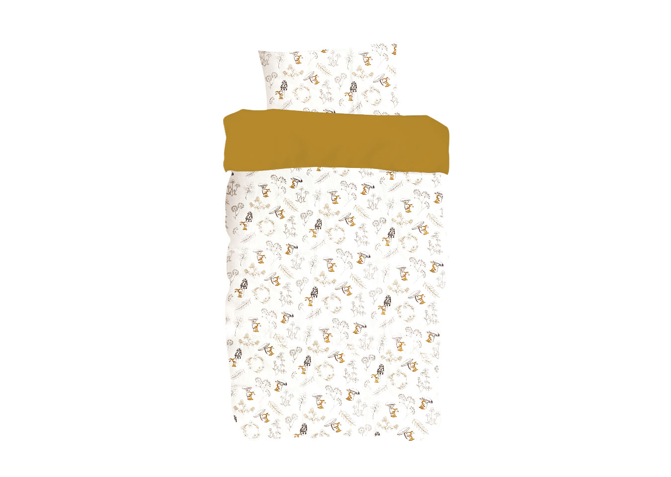 Постельное бельё в детскую кроватку «Зайчики с грибами» (горчичный Постельное бельё в детскую кроватку «Зайчики с грибами» (горчичный