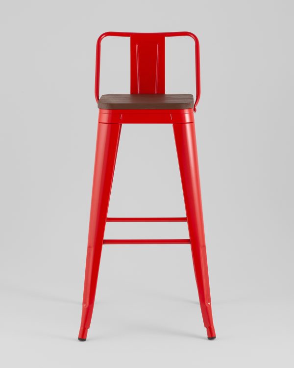 Стул барный TOLIX со спинкой красный глянцевый + темное дерево KD — изображение 3