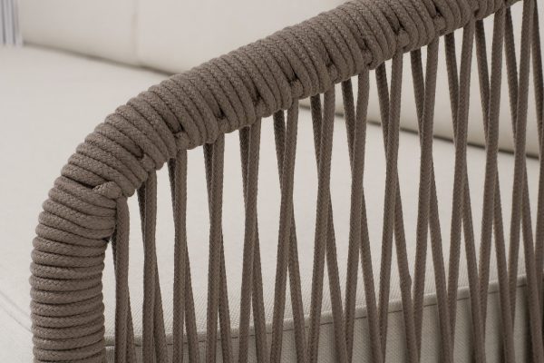 "Канны" диван 3-местный плетеный из роупа, каркас алюминий коричневый (RAL8016) муар, роуп коричневый круглый, ткань бежевая 15052 — изображение 5